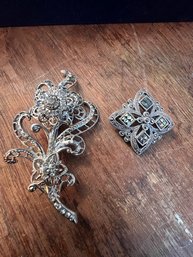A Pair Of Marcasite Pins, One Avon
