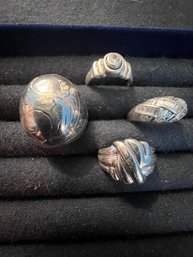 Group Of 4 Dome Rings And One With Crystal Sized 7 - 9 Sterling Silver 925