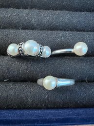A Groupof Three Pearl And 925 Rings Sized 7- 9