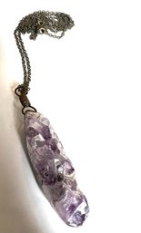 Raw And Polished Amethyst Necklace On Silver Chain