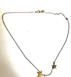 Double Star On Gold Tone Chain Necklace Small Marking By Clasp