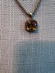 1oK Setting On Citrine And Filagree Square With 925 Chain By