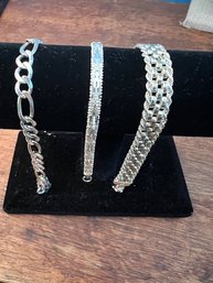 A Group Of Three Sterling Silver Bracelets Made In Italy
