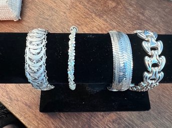 A Group Of 4 Exquisite Sterling Silver 925 Bracelets Italy And Thailand