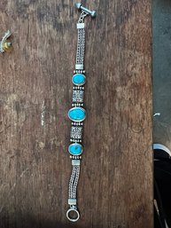 Stunning Turquoise And 925 Sterling Silver Bracelet
