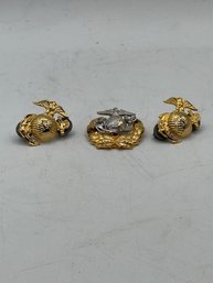 A Sterling Silver Semper Fidelis Center Pin Group Of Three Military Pins