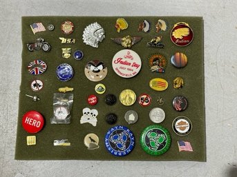 A Large Group Of Motorcycle Pins Mainly Indian ( Over 40 Pins)