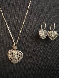 Sterling Silver Heart Necklace And Matching Earrings