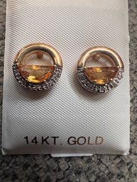 14Kt Gold Earrings With Citrine And Diamond Accents See Info Tag