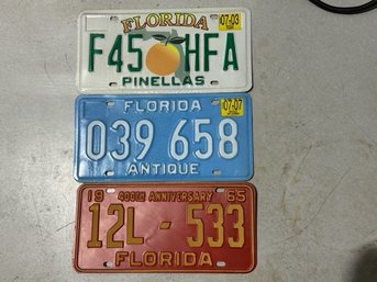A Group Of 3 Florida License Plates 1965, '03, '07