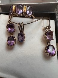Amethyst Ring, Necklace And Earrings