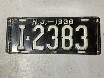 1938 Antique Motorcycle License Plate NJ