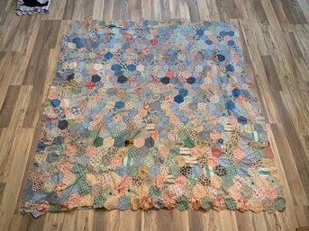 Antique Crazy Ginghams And Florals  Patchwork Quilt 70 X 68' #65. Unfinished