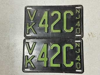 A Matched Pair Of License Plates 1940 New Jersey