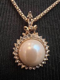 Large Faux Pearl Pendant On Chain 925