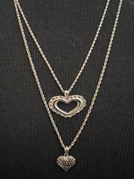 14K White Gold Heart Pendants And Rope Chains