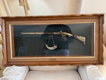 Framed Mid Century Musket And Powder Horn By Turner Wall Accessory