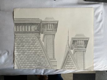 Roof Tops Original Pencil Drawing By JK Sundquist Exceptional Detail