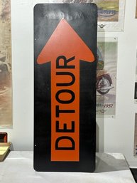 RED AND BLACK DETOUR Traffic/road SIGN ON METAL Hand Painted