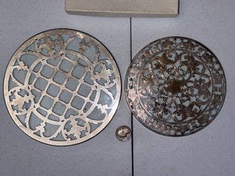 2 STERLING SILVER TRIVETS Over Glass