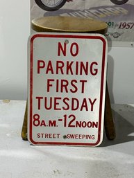 No Parking First Tuesday Red And White Metal Road/traffic Sign