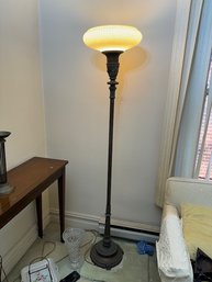 Exquisite Bronze Standing Floor Lamp With Original Pearlized Cream Glass Shade