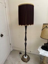 Sumptuous Black Silk Shade On Standing Lamp, Base Is Marble And Brass