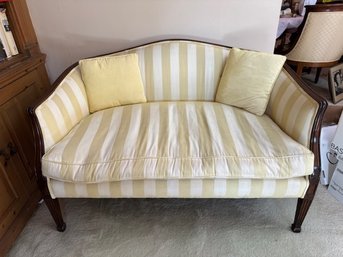 A Vintage Cream On Cream Striped  Upholstered Love Seat