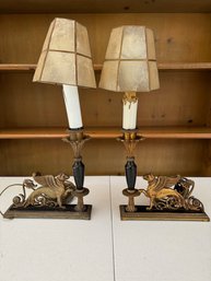 A Pair Of French Bronze Ormulu Winged Griffin Table Lamps