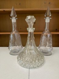 A Group Of 2 Crystal And A Pressed Glass  Captains Decanter ~pair Is Etched Crystal