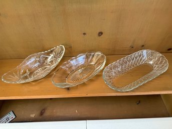 A Group Of 3 Vintage Pressed Glass Relish Trays