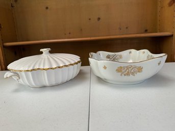 A Covered Spode Bowl And A Hand Painted Made In France Open Dish