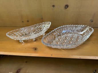 2 Fine Crystal Relish Dishes