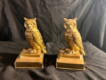 Pair Of Owl Book Ends, Great Color And Condition