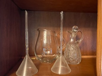 Glass Pitcher, Cruet And Funnells