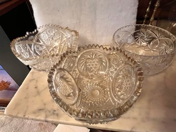 3 Large Fruit Bowls Crystal