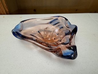 Exceptional MCM Free Form Hand Blown Glass Ashtray Czech