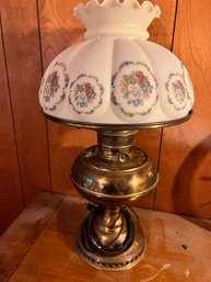 Milk Glass Shade Converted Oil Lamp Floral