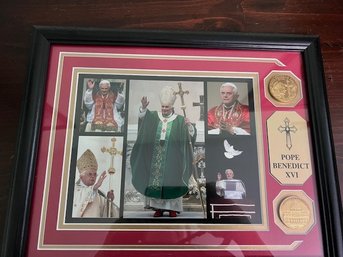 Pope Benedict XVI Framed Memorabilia Including Commemorative Coin