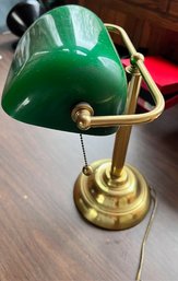 Brass Base With Traditional Green Shade Bankers Lamp