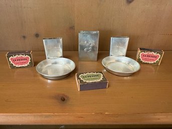 3 Sterling Silver Match Holders Two With Ashtrays By Crest~ 3 Boxes Of Matches Too!