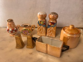 Group Of Lusterware S & P's , Sugar Packet Etc.