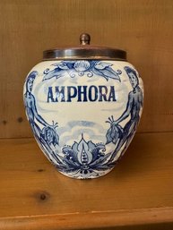 Vintage Covered Amphora Delft Blue Jar Holland