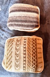 A Pair Of Mid Century Needle Work Pillows Neutrals, Need Finishing Approx 8x 8 And 10 X 10'