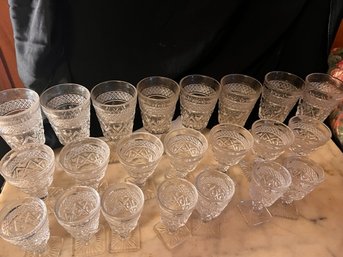 Water, Wine And Cordial Set Of Pressed Glass 22 Total Glasses