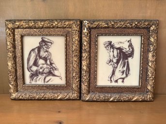 A Pair Of Artini Sepia Engraved Plaques 2 Jewish Men  Approx 8 X 10' Each