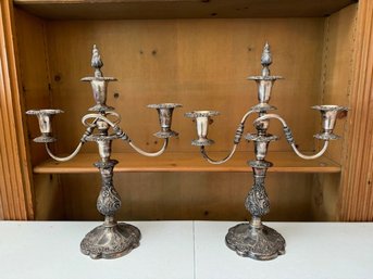 A Pair Of Silver Plate Candelabras! Needs A Good Polishing