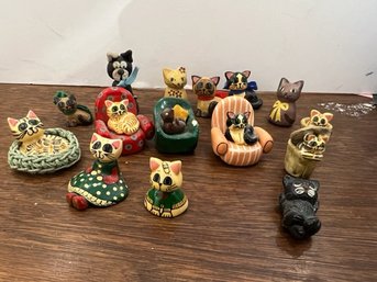 A Group Of MCM Cat Figurines From All Over,many Hand Made