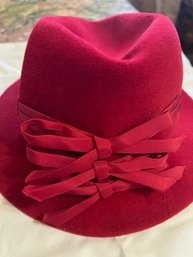 Sophisticated Red Felted Wool Hat Double  Bow By INA Designs