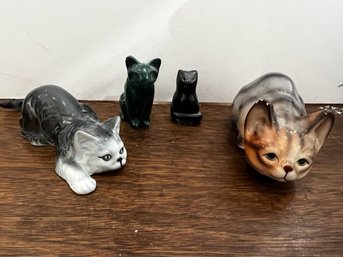 4 Vintage Cat Figurines Including One In Malachite!